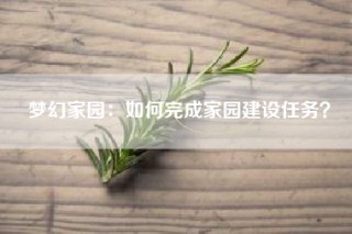 梦幻家园：如何完成家园建设任务？