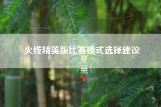 火线精英版比赛模式选择建议