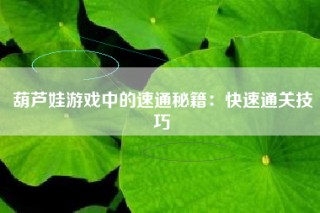 葫芦娃游戏中的速通秘籍：快速通关技巧