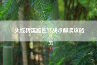 火线精英版独特战术解读攻略