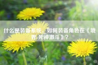 什么是装备系统，如何装备角色在《境界-死神激斗》？