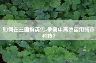 如何在三国群英传-争霸中高效运用城市科技？