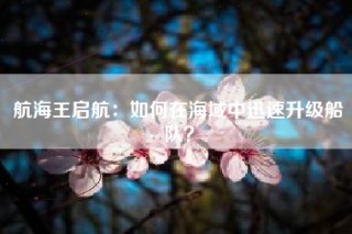 航海王启航：如何在海域中迅速升级船队？