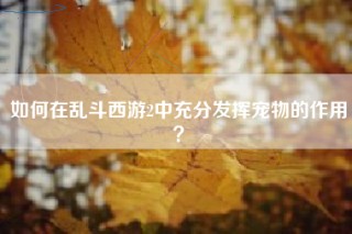 如何在乱斗西游2中充分发挥宠物的作用？