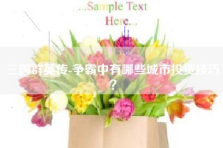 三国群英传-争霸中有哪些城市投资技巧？
