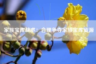 家族宝库战术：合理争夺家族宝库资源