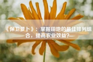 《保卫萝卜》：掌握田地的最佳排列组合，提高农业效益？