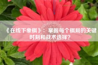《在线下象棋》：掌握每个棋局的关键时刻和战术选择？