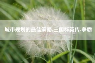 城市规划的最佳策略-三国群英传-争霸