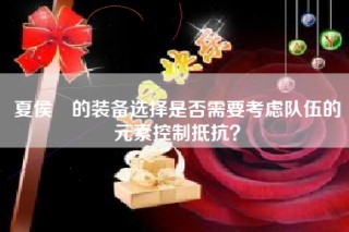 夏侯惇的装备选择是否需要考虑队伍的元素控制抵抗？