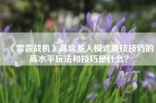 《雷霆战机》高级多人模式竞技技巧的高水平玩法和技巧是什么？