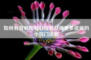 如何有效利用每日任务获得更多资源的小窍门攻略