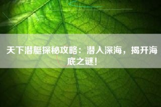 天下潜艇探秘攻略：潜入深海，揭开海底之谜！