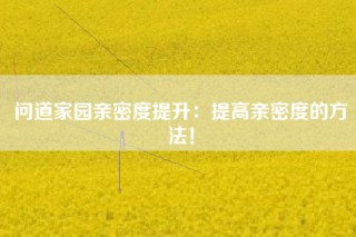 问道家园亲密度提升：提高亲密度的方法！
