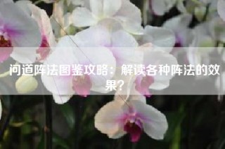 问道阵法图鉴攻略：解读各种阵法的效果？