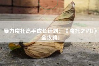 暴力魔托高手成长计划：《魔托之刃3》全攻略！