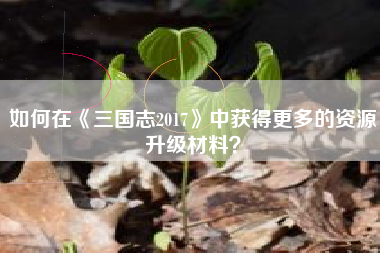 如何在《三国志2017》中获得更多的资源升级材料？  第1张
