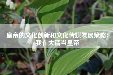 皇帝的文化创新和文化传媒发展策略：我在大清当皇帝  第1张