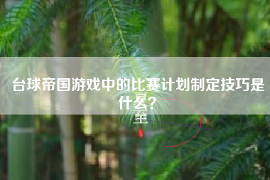 台球帝国游戏中的比赛计划制定技巧是什么？  第1张